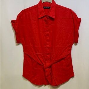 Red Button Down Shirt with Rolled Sleeves